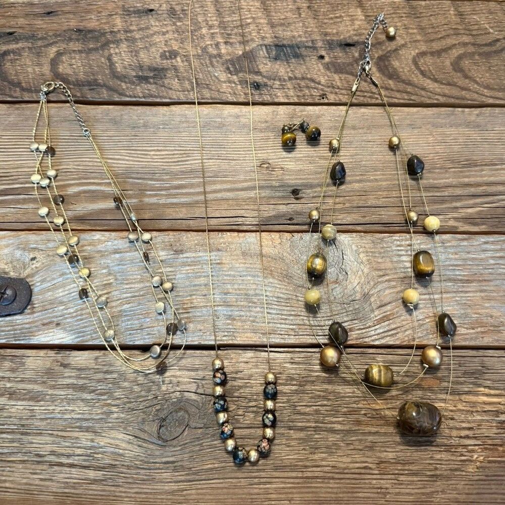 Vintage Beaded Necklaces Earrings Lot Boho Layering Hippie